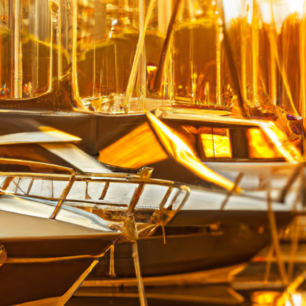 Marina italiana al tramonto con yacht e barche in riparazione