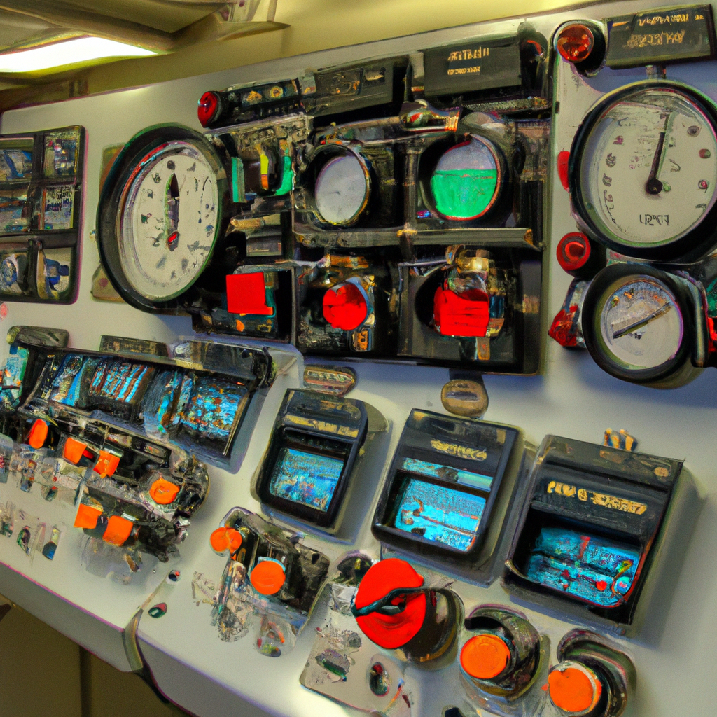 Meccanico marino che controlla un motore diesel con strumenti professionali